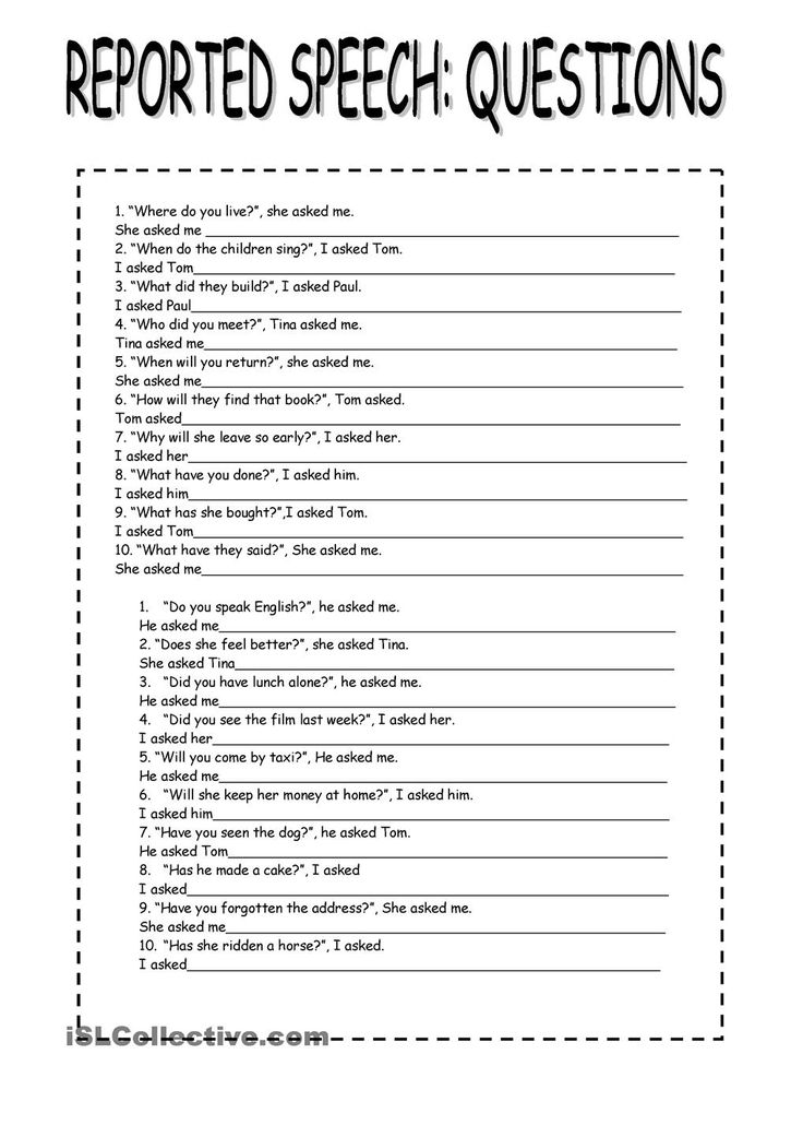 reported speech worksheets with answers